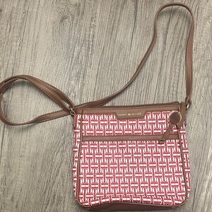 Tommy Hilfiger Red and Brown Patterned Crossbody Bag